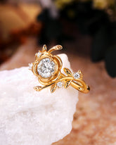 BRIAR Floral Inspired Moissanite Promise Ring Unique Engagement Ring With Leaf Band